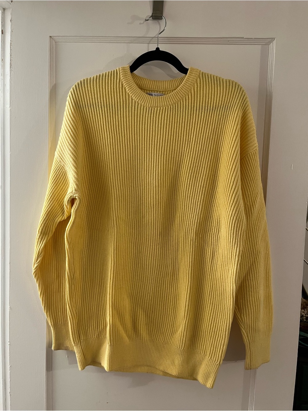 Zara Men's Yellow Ribbed Crewneck Sweater